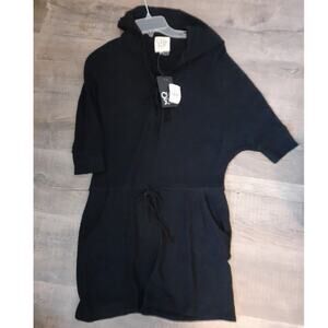 Chaser Super Soft Black Short Sleeve Hooded Sweater Dress S NEW CW7292